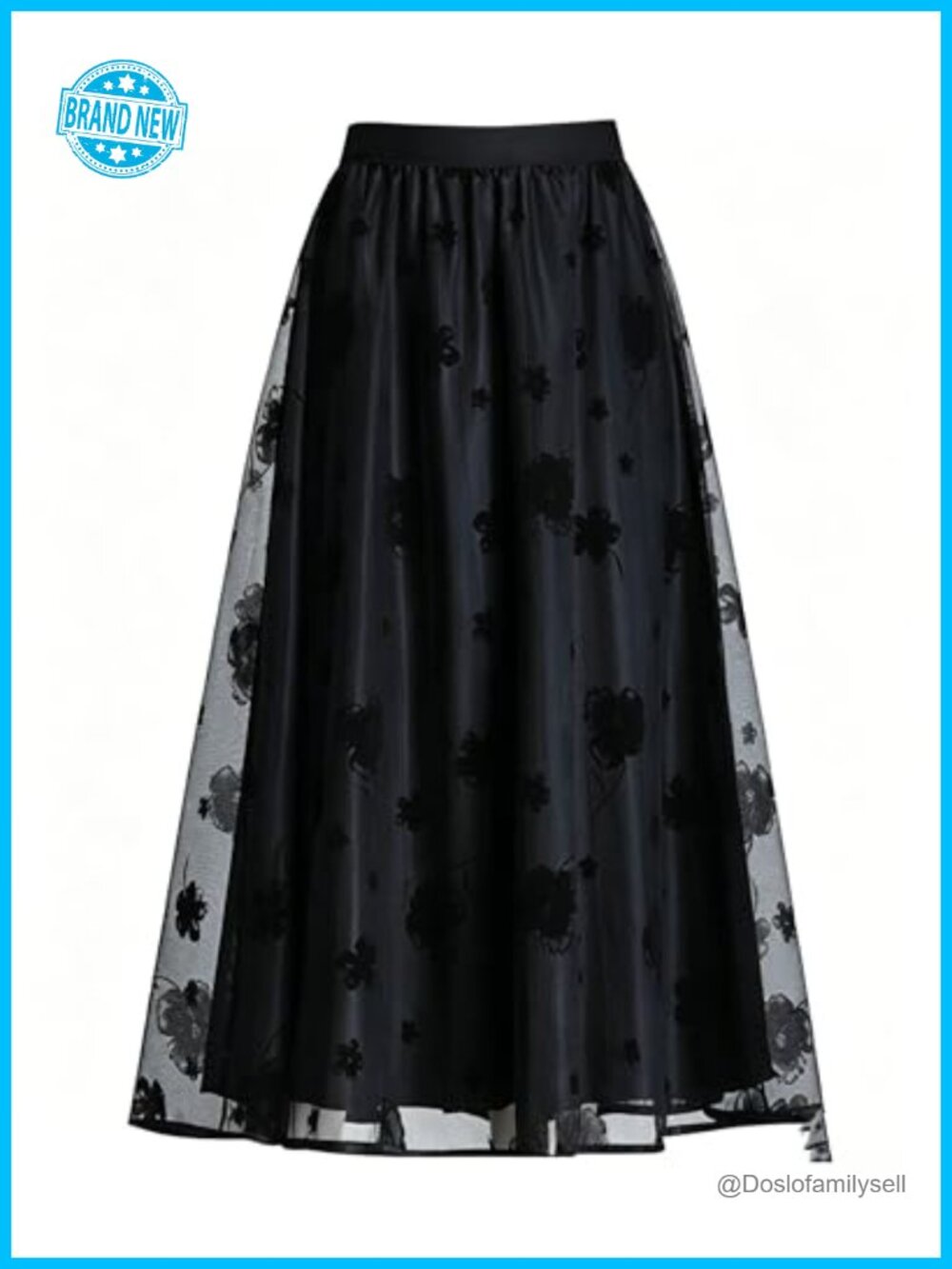 Flocked Lace Tulle Midi Skirt High Waist A-Line Summer Wedding Guest